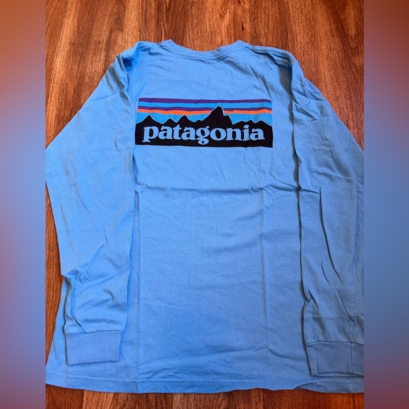 Patagonia Long Sleeve Blue Tee with Iconic Logo - Picture 1 of 5